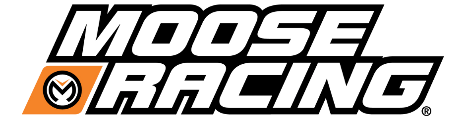Moose Racing logo with black text and orange accent on a white background